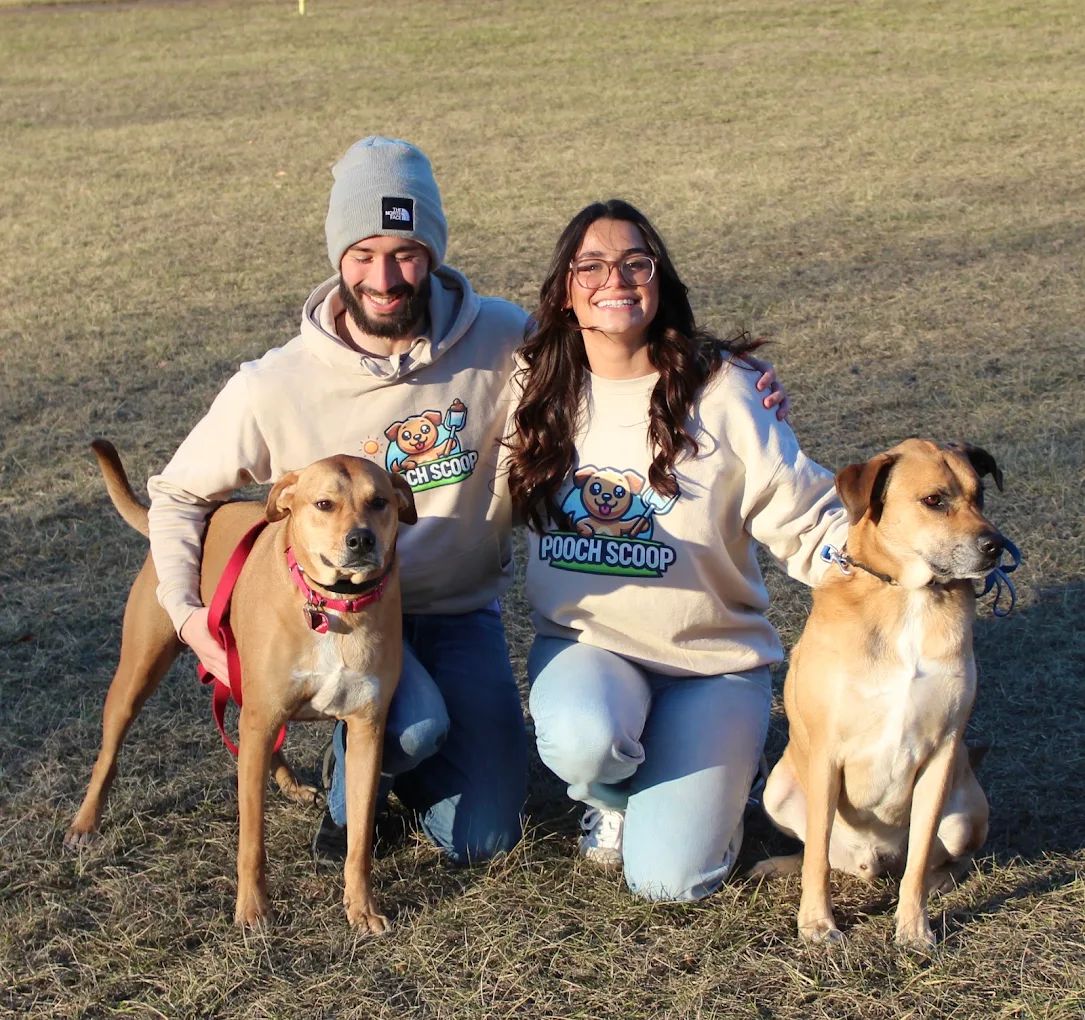 Max Newcombe, founder of Pooch Scoop, with Molly